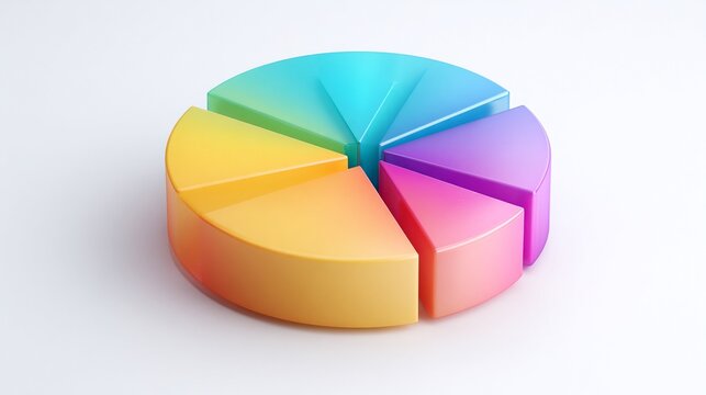 Grafico a torta 3D colorato su sfondo bianco