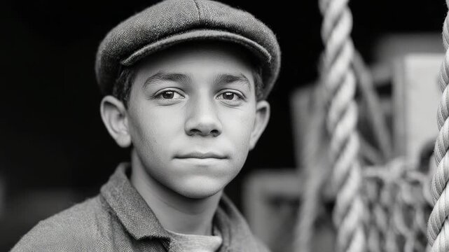 Young boy in cap, displaying determination and resilience, reflecting hard work ethos
