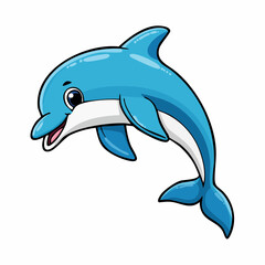 Fototapeta premium Adorable cartoon dolphin illustration in vibrant blue hue and cheerful expression