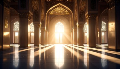 Obraz premium Sunlight Streaming Through Arched Hallway with Pillars