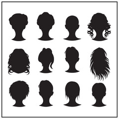 Vector art of collection of diverse female hairstyles in silhouette