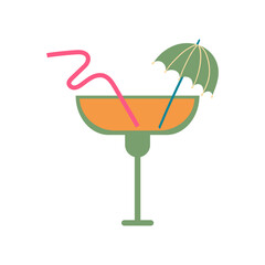 Refreshing tropical cocktail with umbrella and straw, perfect for summer relaxation and vacations, enjoy the vibrant drink