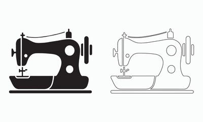 Vintage Sewing Machine Icon Set in Black and White
