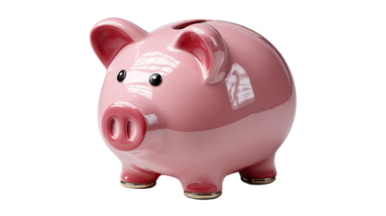 Piggy Bank: a close-up shot of a pink piggy bank symbolizing saving money.