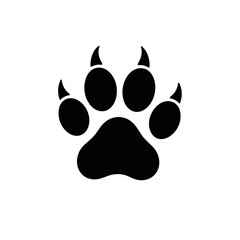 Black paw print of a wild animal isolated on white background