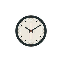 Classic analog wall clock with black frame isolated on white background