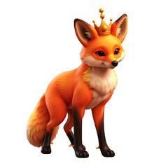 Obraz premium A cartoon fox standing with a golden crown on its head against illustration on transparent background