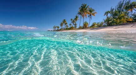 Fototapeta premium Tropical beach paradise with crystal-clear water
