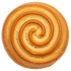 Fototapeta premium Close-up of a freshly baked spiral pastry showcasing golden-brown layers on a white background