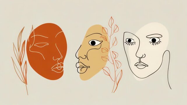 Portrait of three individuals with distinct facial features and skin tones