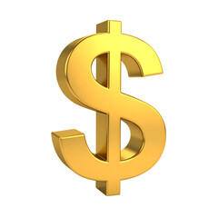 Three-Dimensional Golden Dollar Sign on a Transparent Background