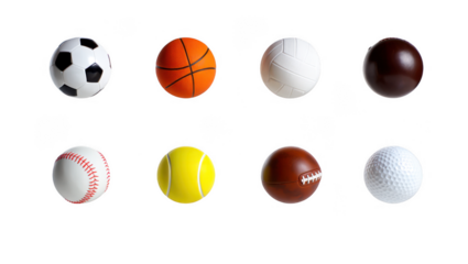Collection of sports balls designed as easter eggs isolated on transparent background