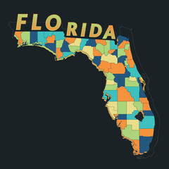 Colourful Florida Map Dark Stock Illustration, Maps of Florida on Black Background