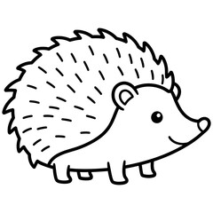 Cute Cartoon Hedgehog Illustration in Black and White Outline