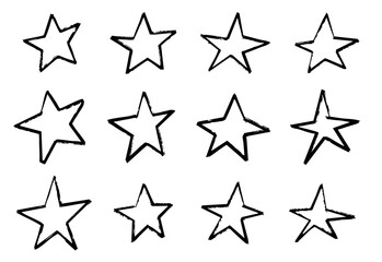 手書き風の星のイラストセット(モノクロ)