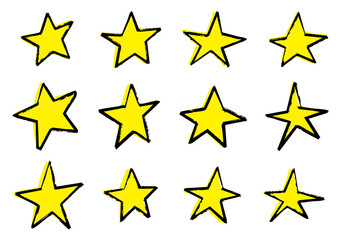 手書きの星のイラストセット　黄色