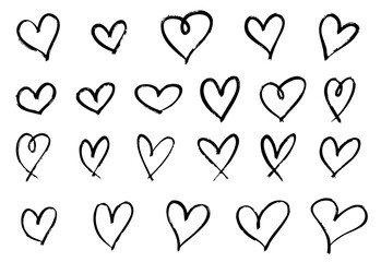 手書きのかわいいデザインのハートのイラストセット　ベクター黒