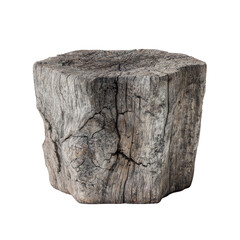 A weathered, gray-brown tree stump, roughly hewn, sits centered