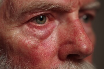 Fototapeta premium Close-up portrait of an older man with striking features and expressive eyes during a candid moment indoors