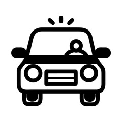Obraz premium Police car front view icon with siren light. Simple black line art of a patrol vehicle. sv (87).ai