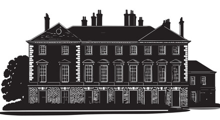 Georgian home in silhouette image white backgrpound.