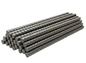 Pile of steel rebar rods for construction isolated on transparent background
