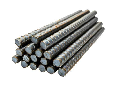Pile of steel rebar rods for construction isolated on transparent background - Powered by Adobe