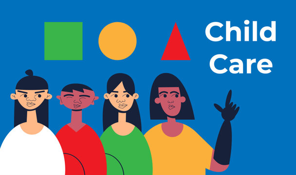 Child care with disabilities. Kindergarten for different children, home kindergarten, early child development, cr&egrave;ches, early education, preschool program abstract metaphor. Flat vector illustration.