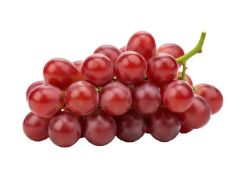 Fototapeta premium A vibrant bunch of plump, ripe red grapes with a green stem, meticulously captured with sharp focus on a pristine transparent studio background. Concept for commercial food photography