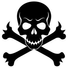 Skull and Crossbones Black Silhouette on White Background Depicting Danger silhouette