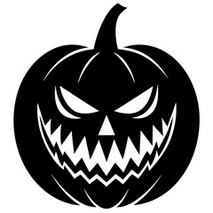 Spooky Halloween Pumpkin with Scary Face in Black Silhouette Style silhouette