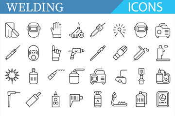 Welding safety gear and equipment icons designed in clean line art.