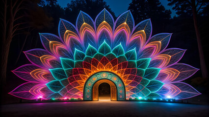 Stunning Illuminated Lotus Gateway in a Night Light Installation