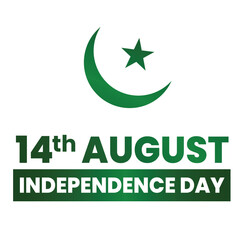 14th August Pakistan Independence Day Typography Poster with Crescent and Star