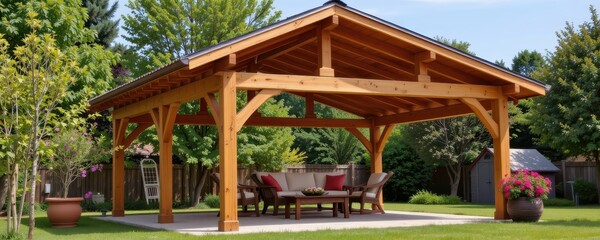 ipe hardwood pavilion frame resistant to termites and rot dense grain ideal for humid climates structure aged naturally without paint showing long lasting weather durability