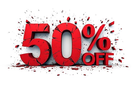 A cracked, 50% off isolated on a white background