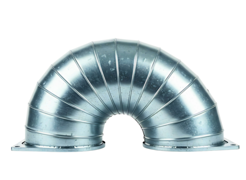 Curved metal ductwork for ventilation systems isolated on transparent background