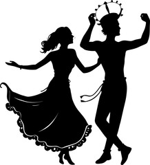 A couple dancing in silhouette, isolated on white background