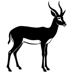 Elegant Gazelle Illustration in Black and White Silhouette Style on White Background silhouette
