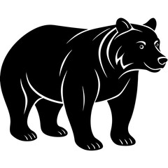 Standing Grizzly Bear Illustration in Black and White Silhouette Style silhouette