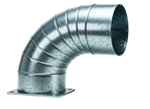 Curved metal ductwork for ventilation systems isolated on transparent background