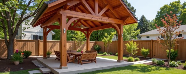 Obraz premium pavilion structure featuring hardwood species that develop natural patina over time aging process adds protection in humid climates without chemical coating