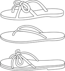 CAD Drawing Flat Vector Illustration, Stylish and Comfortable Sandal Designs, Summer Footwear, Casual Wear, Minimalist Line Art, Fashion Clipart