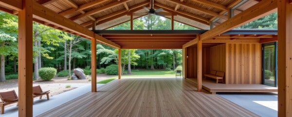 Fototapeta premium pavilion design incorporates naturally durable woods with elevated floor for drainage and open walls to prevent mold growth ideal strategy for hot and humid climates