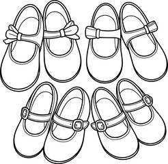 CAD Drawing Flat Vector Illustration, Mary Jane Shoes Collection, Children’s Footwear Design, Fashion Accessories, Elegant Style, Strap Detail, Clipart