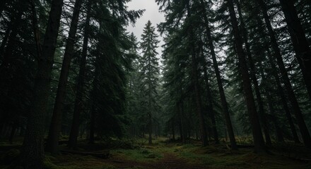 Naklejka premium Dark, misty forest path