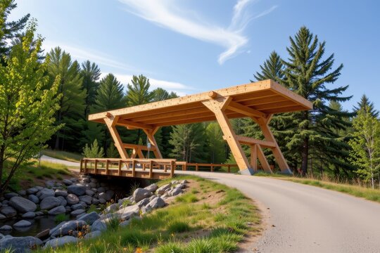 bridge built from cross laminated timber clt structure demonstrates use of modern engineered wood in small span vehicle bridge design with focus on natural materials