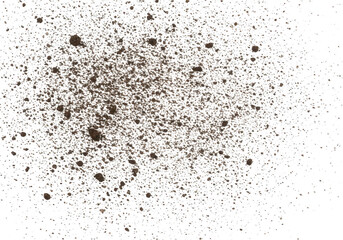 A scattered collection of dirt and soil particles on a clean transparent background, creating an abstract texture