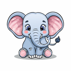 Naklejka premium Charming Cartoon Elephant Calf Illustration: A Whimsical Depiction of Juvenile Wildlife