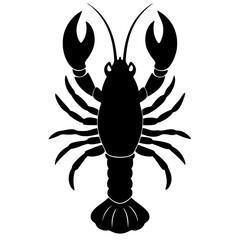 Isolated Lobster Illustration in Black and White Silhouette Style on White Background silhouette